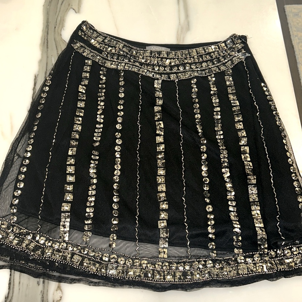 Silver Beaded Black Dressy Skirt-L NWT